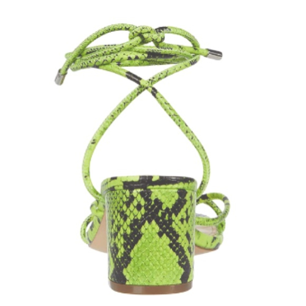 NWT Steve Madden Impressed Neon Green Snake Print Ankle Wrap Dress Sandals - Picture 3 of 6